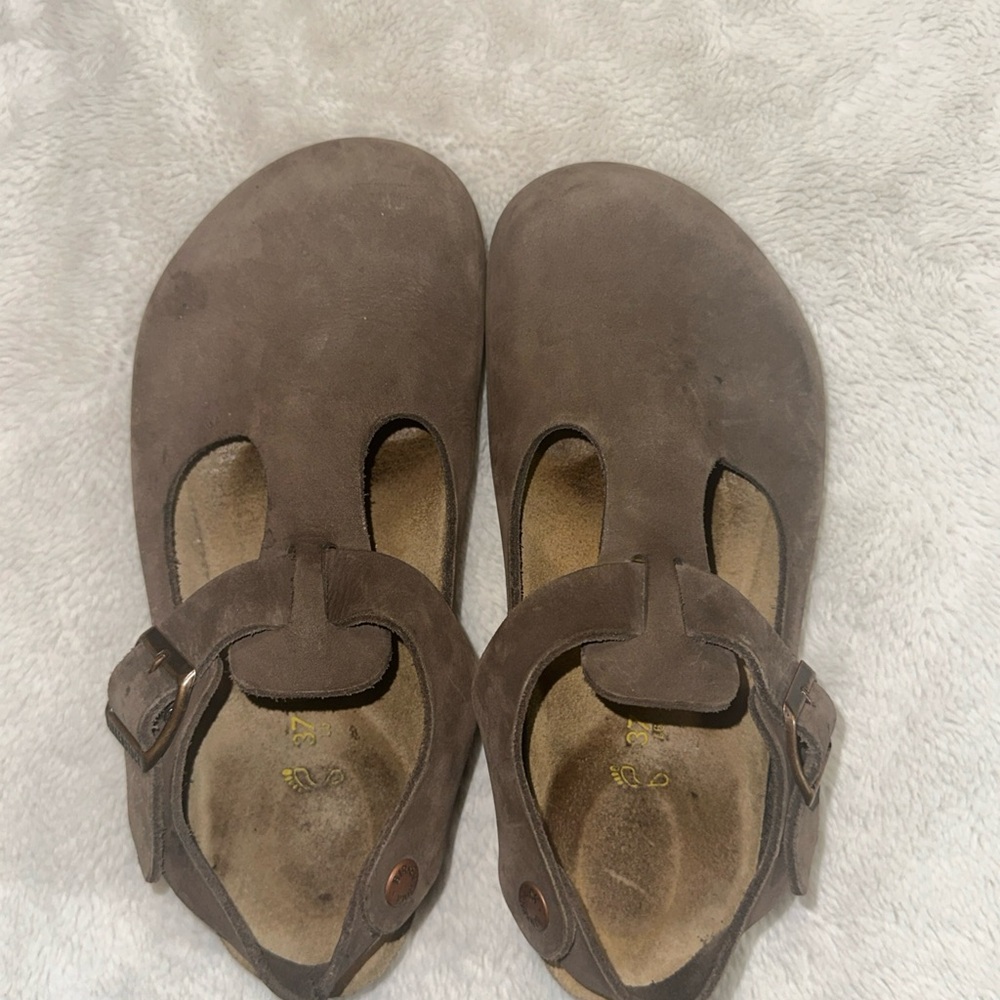 Birkenstock Clog With Buckle Strap Brown Suede Size 37 Preowned